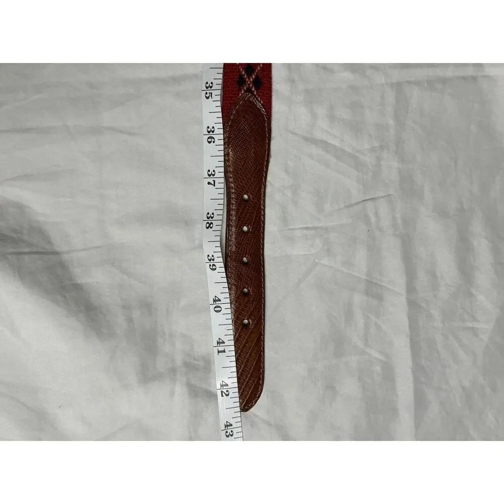 Canterbury Argyle Ribbon Club Belt Mens Size 40 Red Preppy Ivy Leather Tab